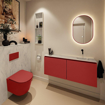 MONDIAZ TURE-DLUX Meuble toilette - 120cm - Fire - EDEN - vasque Opalo - position droite - sans trou de robinet