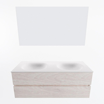 Mondiaz VICA ensemble de meuble de salle de bain - 130cm - meuble sous vasque en aggloméré - 2 tiroirs - lavabo moon double - 2 trous de robinet - couleur talc - miroir LED - version XL 60cm de haut