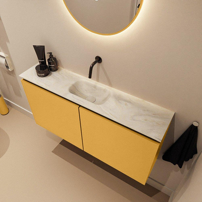 MONDIAZ TURE-DLUX meuble WC 100 cm Ocher. EDEN lavabo Ostra position milieu. Sans trou de robinet.