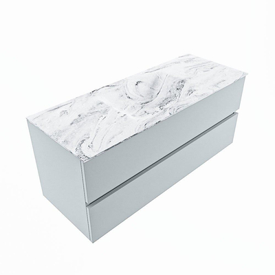 Mondiaz VICA-DLUX Ensemble de meuble de salle de bain - 120cm - meuble sous-vasque argile - 2 tiroirs - lavabo encastré nuage milieu - 1 trou de robinet - version haute 60cm - glace