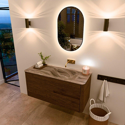 Mondiaz CIRO-DLUX Badkamermeubelset - 110x45x50cm - Solid surface wastafel Sombra - 1 wasbak Rechts - zonder kraangaten - 2 lades - Dusk