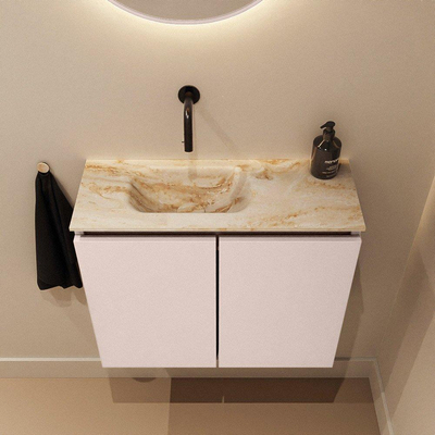 MONDIAZ TURE-DLUX Meuble de toilette 60cm Rosee. EDEN lavabo Frappe position gauche. Sans trou de robinet.