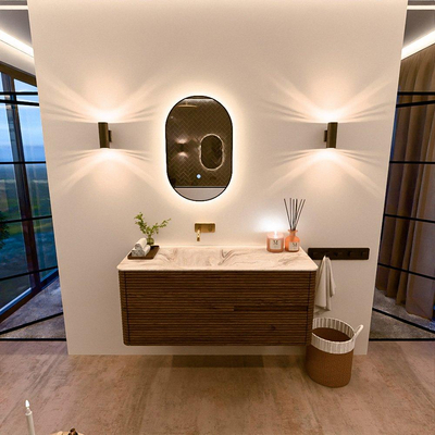 Mondiaz CIRO-DLUX Meuble de salle de bains avec miroir - 120x45x50cm - Plan vasque solid surface Frappe - 1 vasque à gauche - sans trous de robinetterie - 2 tiroirs - Dusk