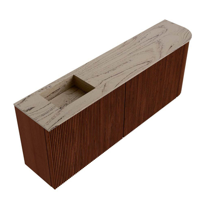 Mondiaz JOYA-DLUX 111.6cm meuble de salle de bains - arrondi droit couleur Ruby - Vasque FAYE position Gauche 1 trou de robinet couleur Arena.