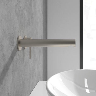 Villeroy & Boch Loop & Friends wastafeluitloop set - wandmontage - Brushed Nickel (rvs)