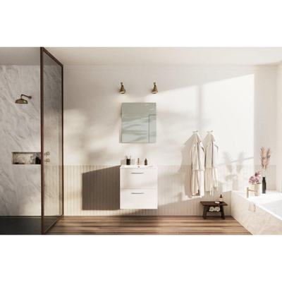 Nemo Go Ensemble de meuble - 60x65x45.5cm - 2 tiroirs - avec poignée - 1 vasque Blanc mat - 1 trous de robinet - avec miroir - MDF standard white