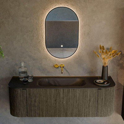 Ensemble de meuble de salle de bain Mondiaz KURVE - 140x46x40cm - 1 tiroir - 2 portes - lavabo en solid surface - milieu - sans trou de robinet - Shadow