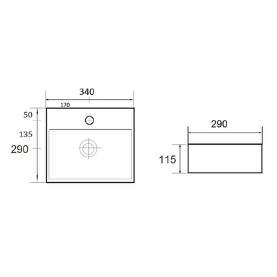 Best Design Class pack lave-mains – 34 x 29 x 12 cm – céramique blanche – perçage central – robinet chromé