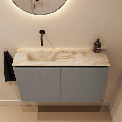 MONDIAZ TURE-DLUX Meuble WC 80 cm Smoke. EDEN lavabo Frappe position gauche. Sans trou de robinet.