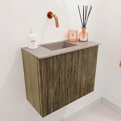 Mondiaz JOYA-DLUX 50cm toiletmeubel - kleur Dusk - Wastafel FAYE positie Links Zonder kraangat kleur Saba.