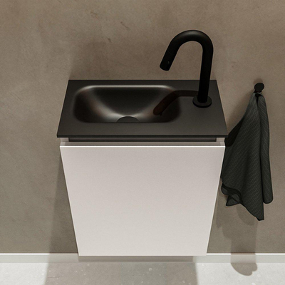 MONDIAZ TURE Toiletmeubel 40x23x50cm met 1 kraangaten 1 deuren linen mat Wastafel Eden links Solid Surface Zwart