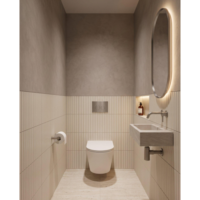 QeramiQ Dely Toiletset - 36.3x51.7cm - diepspoel - rimless - Geberit UP320 inbouwreservoir - met Burda frame - softclose toiletzitting - steel bedieningsplaat - ronde knoppen - mat wit