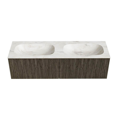 Mondiaz KURVE-DLUX Ensemble de meuble de salle de bains - 150x46x40cm - 2 tiroirs - lavabo solid surface - double - 2 trous de robinet - Shadow