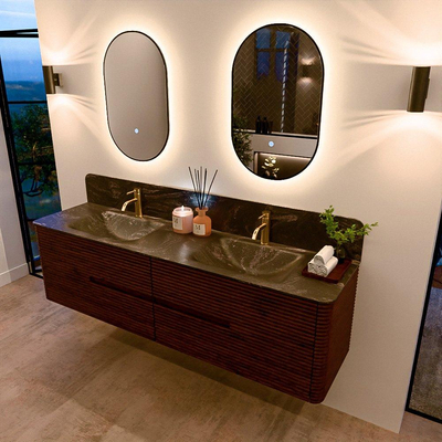 Mondiaz CIRO-DLUX Ensemble de meubles de salle de bains - 180x45x50cm - lavabo en solid surface Lava - 2 vasques double - 2 trous de robinet - 4 tiroirs - Ruby