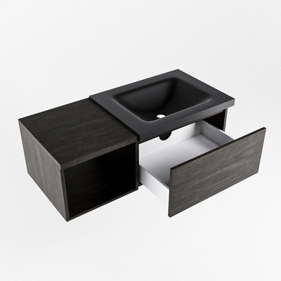 MONDIAZ BUKLA meuble de salle de bain 100cm avec module ouvert 40 couleur Marron Foncé avec 1 tiroir. Lavabo CLOUD à droite 1 trou de robinet couleur Urban.