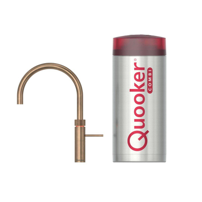Quooker BE Fusion Round mitigeur d'eau bouillante - bec pivotant - réservoir Combi+ - Eau chaude / bouillante - Laiton patiné