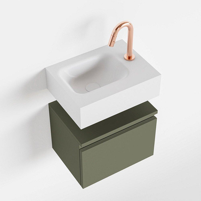MONDIAZ ANDOR Toiletmeubel 40x30x30cm met 1 kraangaten 1 lades army mat Wastafel Lex links Solid Surface Wit