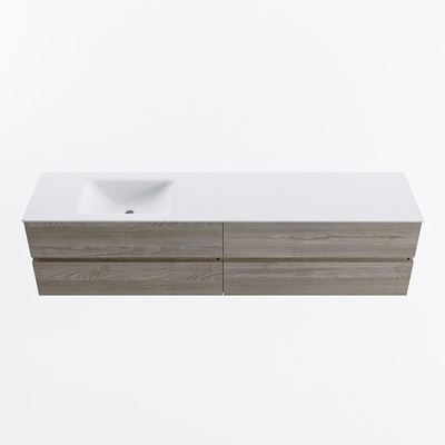 Mondiaz VICA ensemble de meuble de salle de bain - 200cm - meuble sous-vasque marron clair gris - 4 tiroirs - lavabo nuage gauche - 1 trou de robinet - version haute de 60cm - talc