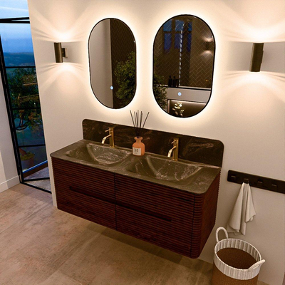 Mondiaz CIRO-DLUX Badkamermeubelset - 130x45x50cm - Solid surface wastafel Lava - 2 wasbak Dubbel - 2 kraangaten - 4 lades - Ruby