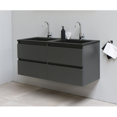 Adema Bella Meuble salle de bains avec lavabo acrylique Noir 120x55x46cm 2 trous de robinet Anthracite mat