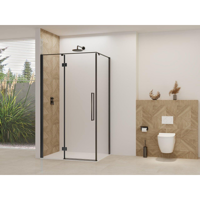 Van Rijn Products ST07 Deur tbv hoekcabine - 88x200cm - helder glas incl. stabilisatiestang - Zwart