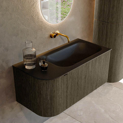 Mondiaz KURVE Ensemble meuble de salle de bains - 95x46x40cm - 1 tiroir - 1 porte - vasque solid surface - droite - sans trou de robinet - Shadow