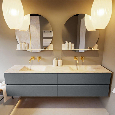 Mondiaz VICA-DLUX ensemble de meuble de salle de bain - 200cm - meuble sous-vasque plata - 4 tiroirs - lavabo encastrée cloud double - sans trous de robinet - version haute de 60cm - ostra