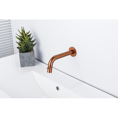 FugaFlow Eccelente Ensemble robinetterie pour lavabo - encastré - bec 18cm - raccourcissable - siphon - bouchon toujours ouvert - Cuivre brossé PVD (Cuivre)