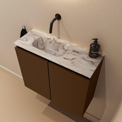 MONDIAZ TURE-DLUX meuble WC 60 cm Rust. EDEN lavabo Glace position gauche. Sans trou de robinet.