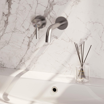 Brauer Brushed Carving Mitigeur de lavabo encastré - bec verseur courbé à droite - poignée longue et fine carving - modèle A2 PVD - inox brossé