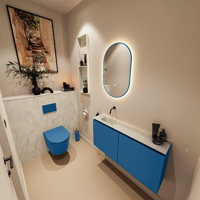 MONDIAZ TURE-DLUX 100cm toiletmeubel Jeans. EDEN wastafel Ostra positie links. Zonder kraangat.