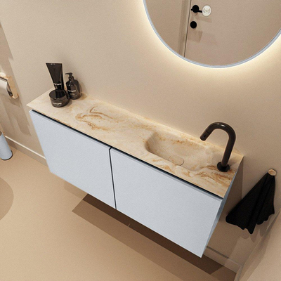 MONDIAZ TURE-DLUX Meuble toilette - 100cm - Clay - EDEN - vasque Frappe - position droite - 1 trou de robinet