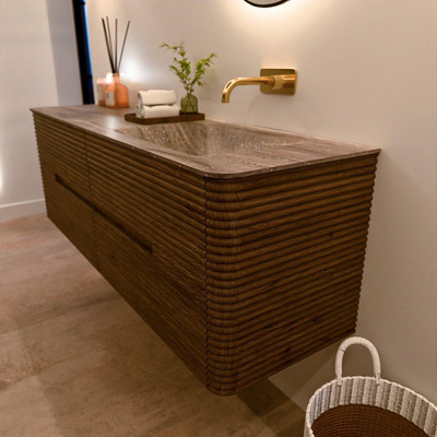 Mondiaz CIRO-DLUX Meuble de salle de bains - 150x45x50cm - plan vasque solid surface Oza - 1 vasque à droite - sans trous de robinet - 4 tiroirs - Dusk