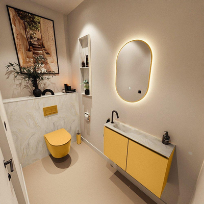 MONDIAZ TURE-DLUX 80cm toiletmeubel Ocher. EDEN wastafel Ostra positie links. Met 1 kraangat.