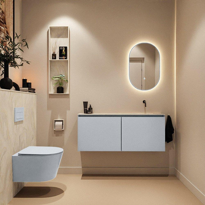 MONDIAZ TURE-DLUX meuble WC 120 cm Clay. Lavabo EDEN Ostra position droite. Sans trou de robinet.