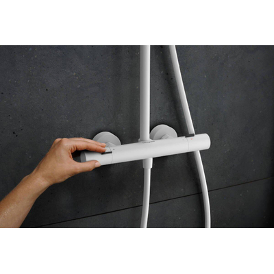 Hansgrohe Pulsify S Puro Ensemble de douche de pluie thermostatique - 26cm - douche de tête ronde - douchette sur barre - blanc mat