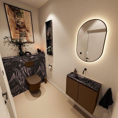 MONDIAZ TURE-DLUX Meuble toilette - 60cm - Rust - EDEN - vasque Lava - position centrale - sans trou de robinet