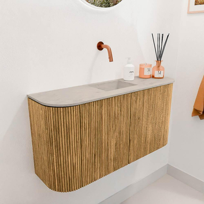 Mondiaz JOYA-DLUX 83.2cm toiletmeubel - ronding links en rechts kleur Oak - Wastafel FAYE positie Midden Zonder kraangat kleur Opalo.