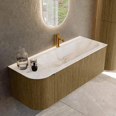 Mondiaz KURVE-DLUX Badkamermeubelset - 125x46x40cm - 1 lade - 1 deur - wastafel solid surface - rechts - 1 kraangat - Dusk