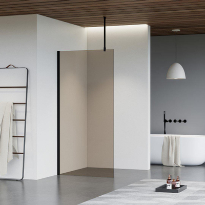 FortiFura Galeria inloopdouche - 50x200cm - rookglas - plafondarm - mat zwart