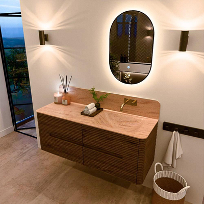 Mondiaz CIRO-DLUX Meuble de salle de bains - 130x45x50cm - Plan vasque solid surface Saba - 1 bassin à droite - sans trous de robinetterie - 4 tiroirs - Dusk