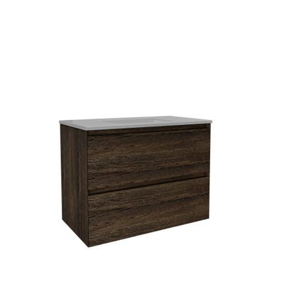 Saniclass Holz Pure Ensemble meuble de salle de bains - 80x45x62cm - lavabo en céramique Vygo - 1 vasque - 1 trou de robinetterie - avec trop-plein - 2 tiroirs - chêne charcoal mat (bois)