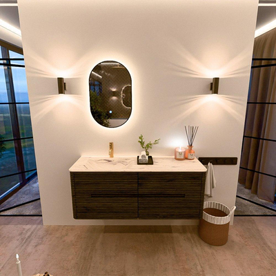 Mondiaz CIRO-DLUX Ensemble de meubles de salle de bains - 130x45x50cm - Plan vasque solid surface Nata - 1 lavabo à gauche - 1 trou de robinet - 4 tiroirs - Shadow