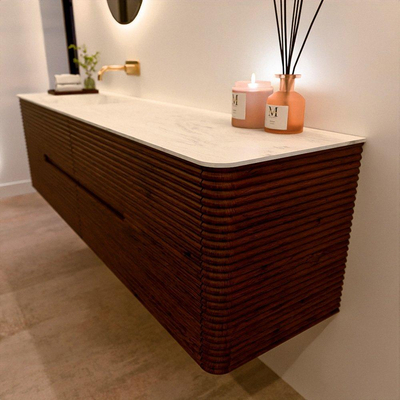 Mondiaz CIRO-DLUX Meuble de salle de bains - 180x45x50cm - Plan-vasque en solid surface Opalo - 1 vasque à gauche - sans trous de robinet - 4 tiroirs - Ruby