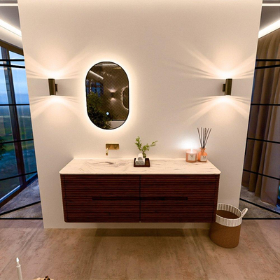 Mondiaz CIRO-DLUX Ensemble de meuble de salle de bains - 150x45x50cm - Plan vasque solid surface Nata - 1 vasque à gauche - sans trous de robinetterie - 4 tiroirs - Ruby