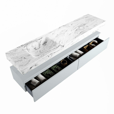 Mondiaz ALAN-DLUX Ensemble de meuble - 200cm - meuble Clay mat - 2 tiroirs - Lavabo Cloud Glace suspendu - vasque Gauche - 0 trous de robinet