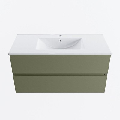 Mondiaz VICA ensemble de meuble de salle de bain - 100cm - meuble sous-vasque armée - 2 tiroirs - lavabo denia milieu - 1 trou de robinet - version haute de 60cm - blanc brillant