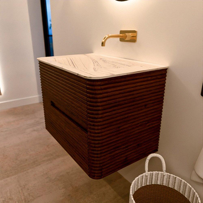 Mondiaz CIRO-DLUX Badkamermeubelset - 70x45x50cm - Solid surface wastafel Nata - 1 wasbak Midden - zonder kraangaten - 2 lades - Ruby