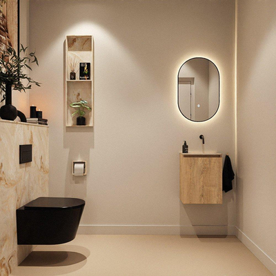 MONDIAZ TURE-DLUX Meuble toilette - 40cm - Washed Oak - EDEN - vasque Frappe - position droite - sans trou de robinet