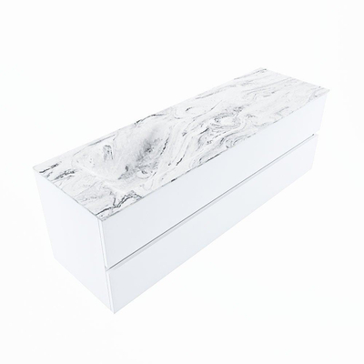 Mondiaz VICA-DLUX ensemble de meuble de salle de bain - 150cm - meuble sous-vasque talc - 2 tiroirs - lavabo encastré cloud gauche - 1 trou de robinet - version haute de 60cm - glace